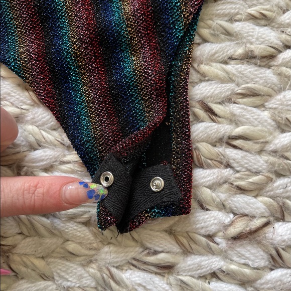 NWT Forever21+ Day&Night Rainbow Plunge Shimmer Bodysuit - Picture 5 of 5